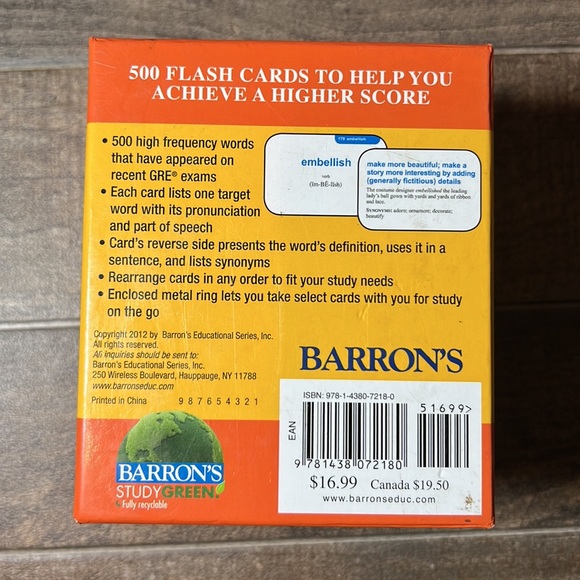 Barron’s GRE Vocabulary Flash Cards Study Aide Educational Material - Picture 2 of 5
